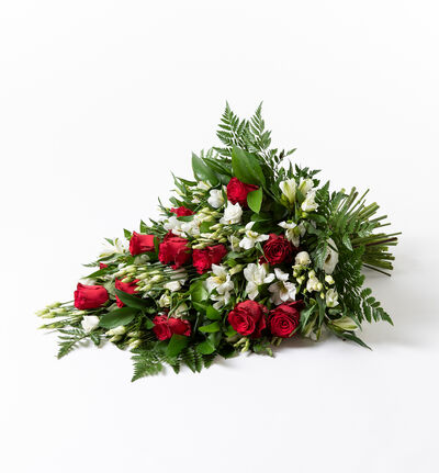 Bårebukett i rødt og hvitt 50 cm Bårebukett i rødt og hvitt 50 cm